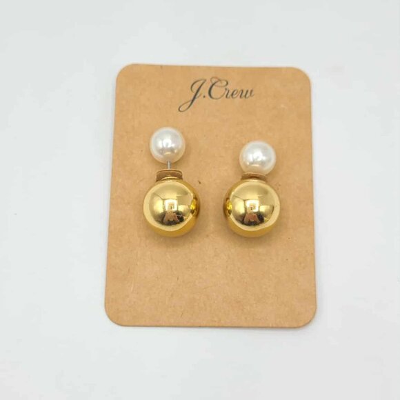 J Crew Reversible Gold Tone Ball Pearl Stud Earrings NWT!  NEW! - Picture 4 of 4
